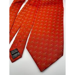 Angelino Mens Silk Tie Orange Geometric Pattern Hand Made Luxury Necktie